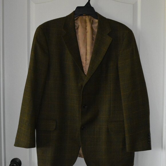 T. Harris London Men's Sport Coat Blazer 3 Button Plaid 100% Lambswool sz 44R - Picture 1 of 7